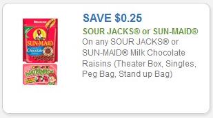 Coupon – $0.25 off Sour Jacks or Sun-Maid Milk Chocolate Raisins