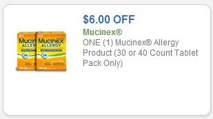 Coupon – $6.00 off any one (1) Mucinex Allergy Product