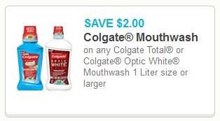 $2.00 off any Colgate Total or Colgate Optic White Mouthwash 1 Liter size or larger