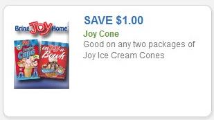 Coupon - $1.00 on any two (2) packages of Joy Ice Cream Cones