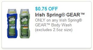 Coupon – $0.75 off ONLY on Irish Spring GEAR Body Wash