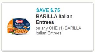 Coupon – $0.75 off any ONE (1) BARILLA Italian Entrees