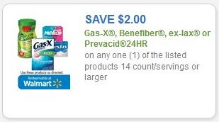 Coupon – $2.00 off (1) Gas-X, Benefiber, Ex-Lax, or Prevacid 24HR