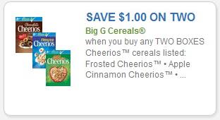 Coupon – $1.00 off 2 boxes Cheerios (specific types listed)