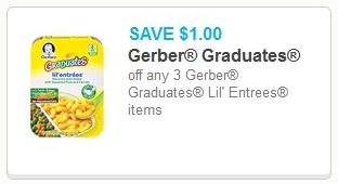 Coupon – $1.00 off any 3 Gerber Graduates Lil’ Entrees