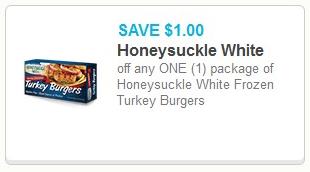 Coupon – $1.00 off Honeysuckle White Frozen Turkey Burgers