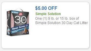 Coupon – $5 off Simple Solution 9lb or 15lb 30 day cat litter