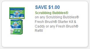 Coupon – $1.00 off (1) Scrubbing Bubbles Fresh Brush Starter Kit & Caddy or any one (1) Fresh Brush Refill