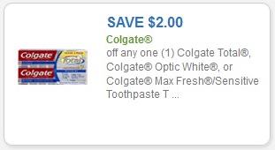 Coupon - $2.00 off (1) Colgate Total, Optic White, or Max Fresh Sensitive Toothpaste Twin Pack