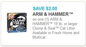 Coupon – SAVE $2.00 – Arm & Hammer Clump & Seal Cat Litter