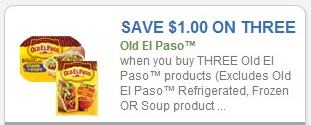 Coupon – $1.00 off when you buy three (3) Old El Paso products