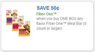 Coupon – $0.50 off (1) Fiber One Meal Bar (5-count or larger)