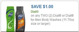 Coupon – $1/2 Dial for Men Body Wash or $1/1 Bar Soap