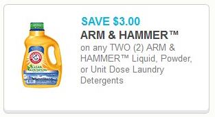 Coupon – SAVE $3.00 on two (2) Arm & Hammer Laundry Detergent