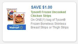 Coupon – $1.00 off Tyson Frozen Boneless Skinless Breast Strips or Thigh Strips