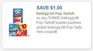 Coupon – $1.00 off (3) Kellogg’s Pop-Tarts toaster pastries or mini crisps