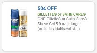 Coupon – $0.50 off (1) Gillette or Satin Care Shave Gel