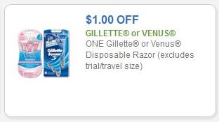 Coupon – $1.00 off (1) Gillette or Venus Disposable Razor