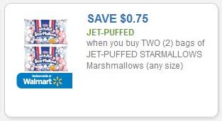 Coupon - $0.75 off (2) bags of Jet-Puffed Starmallows Marshmallows