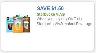 Coupon - $1.50 off (1) Starbucks VIA Instant Beverage