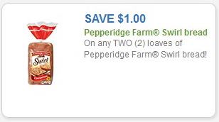 Coupon – $1.00 off (2) loaves of Pepperidge Farm Swirl bread