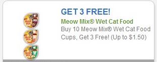 Coupon –  Buy 10 Meow Mix Wet Cat Food Cups, Get 3 Free!