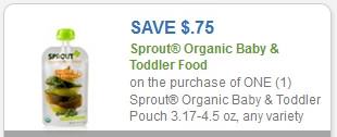 SAVE - $0.75 on the purchase of one (1) Sprout Organic Baby & Toddler Pouch 3.17-4.5oz, any variety