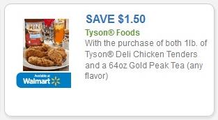 Coupon – $1.50 off Tyson Deli Chicken Tenders and Gold Peak Tea