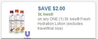 Coupon – $2.00 on any one (1) St. Ives Fresh Hydration Lotion