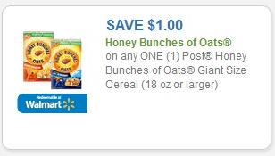 Coupon – $1.00 off (1) Post Honey Bunches of Oats