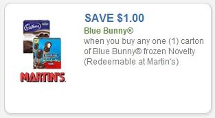 Coupon – $1.00 off (1) carton of Blue Bunny frozen Novelty item