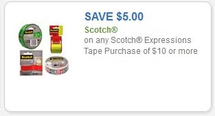 Coupon – $5.00 off Scotch Expressions Tape of $10 or more