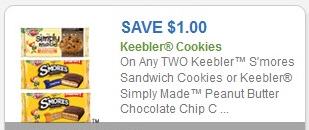 Coupon – $1.00 off (2) Keebler S’mores or Simply Made PB CC Cookies