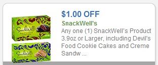 Coupon – $1.00 off (1) SnackWell’s Product 3.9oz or larger