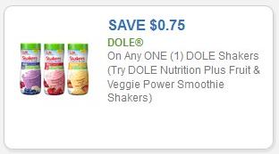 Coupon – $0.75 off on any one (1) DOLE Shakers