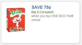 $0.75 off ONE BOX Trix cereal