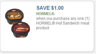 Coupon – $1.00 off (1) Hormel Hot Sandwich meat product