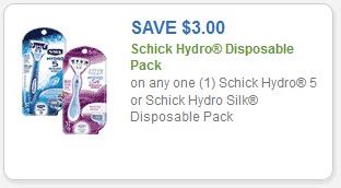 Coupon - $3.00 off (1) Schick Hydro 5 or Hydro Silk Disposable Pack