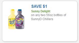 Coupon – $1.00 off (2) 56oz bottles of Sunny D Chillers