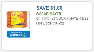 Coupon - $1.00 on two (2) Oscar Mayer Beef Hot Dogs (16 oz)