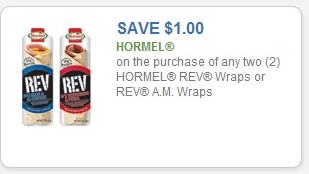 Coupon – $1.00 off (2) Hormel Rev Wraps or Rev A.M. Wraps