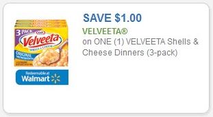 Coupon - $1.00 off (1) Velveeta Shells & Cheese Dinners (3-pack)