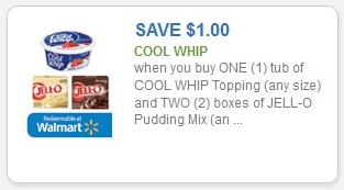 Coupon – $1.00 off Cool Whip topping and (2) Jell-O pudding mixes