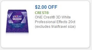 SAVE - $2.00 off any one (1) Crest 3D White Professional Effects 20ct (excludes trial/travel size)