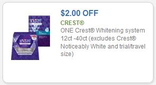 SAVE - $2.00 off one (1) Crest Whitening System 12ct - 49ct (excludes Crest Noticeably White and trial/travel size)