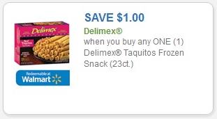 Coupon – $1.00 off (1) Delimex Taquitos Frozen Snack (23 ct)