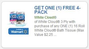 Coupon – Buy (1) 16 roll White Cloud Bath tissue, Get (1) 4-pack free