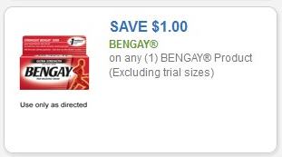 SAVE - $1.00 on any (1) Bengay product (excluding trial/travel sizes)