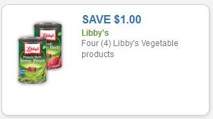 Coupon – $1.00 on four (4) Libby’s vegetable products