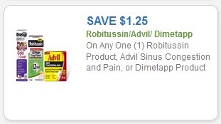 Save $1.25 Robitussin/Advil/Dimetapp On Any One (1) Robitussin Product, Advil Sinus Congestion and Pain, or Dimetapp Product